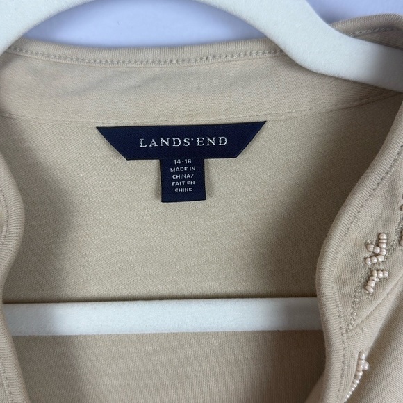 Lands' End 100% Cotton Cream 3/4 Sleeve Top with Beaded Details Size 14-16 - Picture 2 of 13